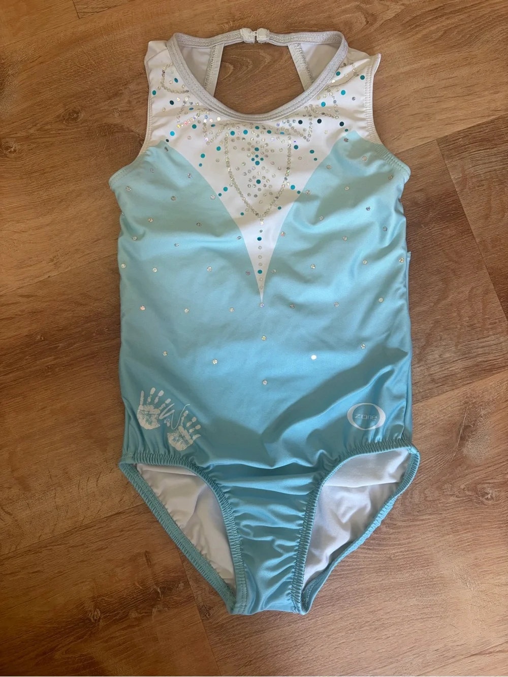 Chalk Warrior Ozone YL Gymnastics Leotard Blue White EUC